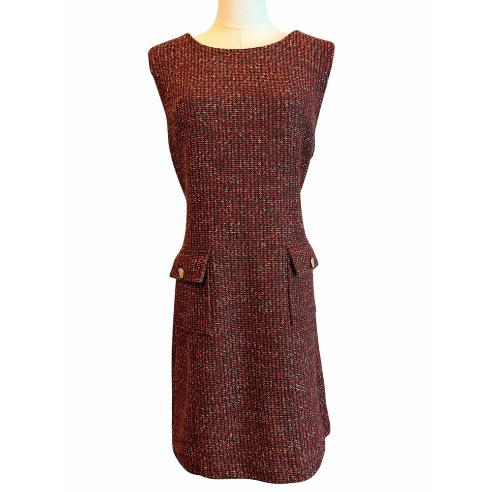 Liverpool Los Angeles Tweed Dress L Burgundy Preppy Academia Professional Office - Picture 2 of 13